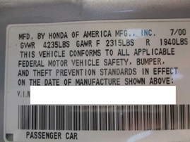 2000 HONDA ACCORD EX SILVER 2DR 3.0L VTEC AT A16503